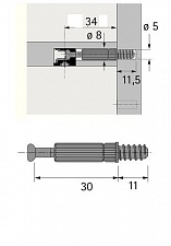 Дюбель под саморез TWISTER DU 232 T для RASTEX. Зажимной размер 30 мм, Длина 34 мм. 9047644. HETTICH (100 шт.)
