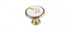 Ручка кнопка с фарфором "Колосок" KF02-02-96 BA. Цвет Античная бронза. KERRON