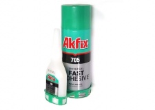 Клей двухкомпонентный AKFIX 705. Объем: клей 65г, аэрозоль-активатор 250мл.